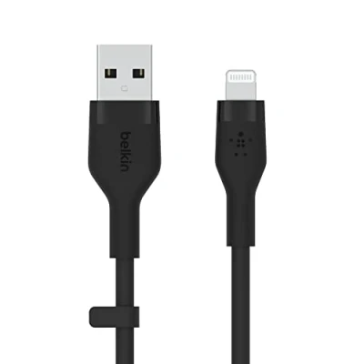 Image de Belkin Câble USB A vers Lightning BoostCharge Flex en silicone (3 m), certifié MFi, pour iPhone 13, 12, 11, Pro, Max, mini, SE, iPad, etc. (noir)