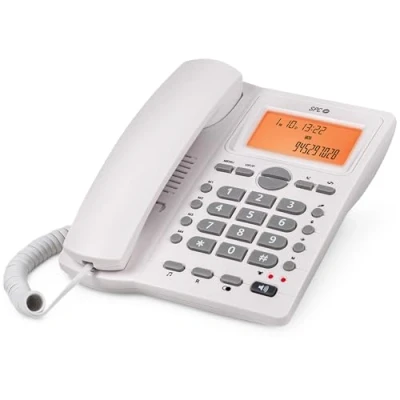 Image de SPC Office ID 2 Téléphone Fixe avec écran éclairé, 4 mémoires directes et 10 indirectes, Niveaux de Sonnerie, identifiant d&#039;appelant, Signal Lumineux, Mains Libres, Bureau ou Mural Blanc