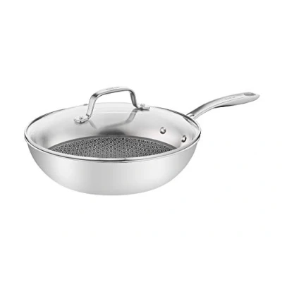 Image de Tefal Eternal Mesh E49716 Poêle wok en acier inoxydable, à trois couches, avec revêtement maille sûre et résistante aux rayures, 28 cm, convient l&#039;induction