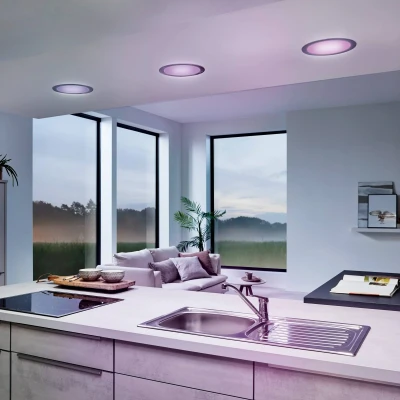 Image de EGLO connect LED lampe à encastrer Fueva C, Smart Home encastrer, matériau : fonte de métal, plastique, couleur nickel mat, Ø 22,5 cm, dimmable, tons blancs et couleurs réglables