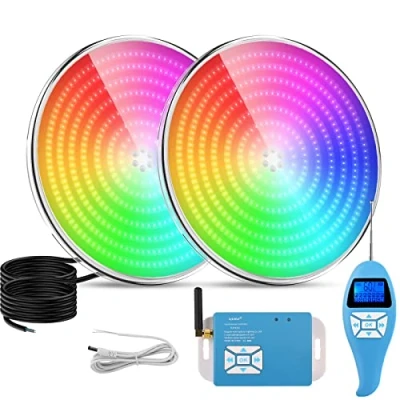 Image de LyLmLe Projecteur Piscine LED Remplie de Résine, 35W Lampe PAR56 RGB Dimmable Multicolore Synchroniseur Externe avec Télécommande, Angle Faisceau 140, IP68 étanche, 12V AC, Lot 2
