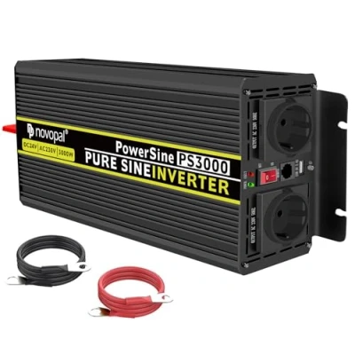 Image de NOVOPAL Convertisseur Pur Sinus 3000W DC 24V à AC 220/230V Onduleur 2 Prise EU de Courant Alternatif et 1 Port USB Puissance Pointe 6000W transformateur Tension
