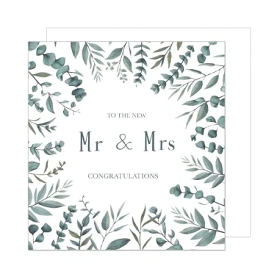 Image de Edition Seidel Carte de vœux mariage carrée haut gamme avec enveloppe. Marriage Just Married Mr. &amp; Mrs. Twigs Eucalyptus (HQ102 SW024)