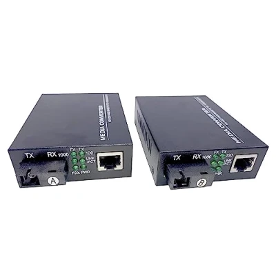 Image de Elfcam® Lot de 2 Convertisseur Fibre Ethernet, Média SFP Inclus, Jusqu&#039;à une Distance 20KM sur Optique SC Monomode (1 Port RJ45 *1 RJ45)