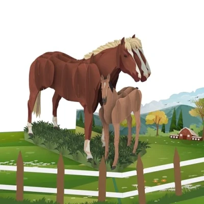 Image de MOKIO® carte Pop Up Cheval avec Poulain cadeau 3D pour les amoureux des chevaux, un anniversaire, comme de bon cours d&#039;équitation ou cadeaux d&#039;argent
