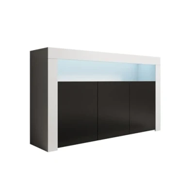 Image de MB Muebles Bonitos Buffet Bahut Meuble Salon Salle à Manger avec 3 Portes et LED Dimensions Meuble: 155 x 91,5 37cm Couleur Blanc Noir Mat Modèle Aker