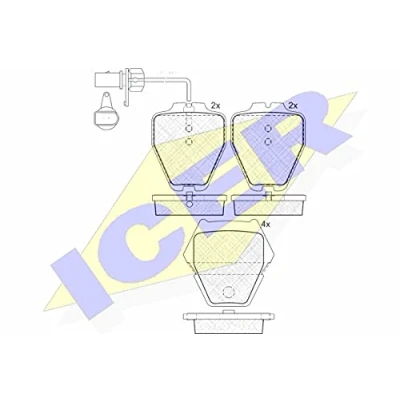 Image de ICER Jeu de plaquettes frein contact signal d&#039;usure inclus Front 181571 AUDI: A4 B5 Berline, Avant, A6 C5 Avant
