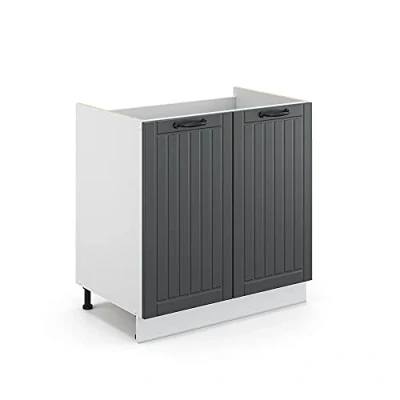 Image de Vicco Meuble Bas sous évier Fame Line, Anthracite/Blanc, 80 cm sans Plan de Travail