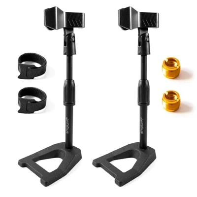 Image de Simplurfi Lot de 2 supports micro bureau avec clip micro, pieds microphone table réglables, adaptateur en métal 1,5 cm à 9,5 cm, base lestée lourde, pour Blue Yeti Snowball Spark