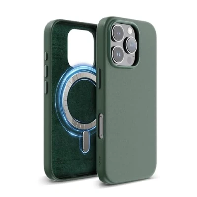 Image de elago Coque Cuir Magnétique Compatible avec iPhone 16 Pro Étui, Tous Les Accessoires MagSafe, 6,3 Pouces Aimants Intégrés, Vegan, Antichoc, Résistant à l&#039;eau (Vert Nuit)