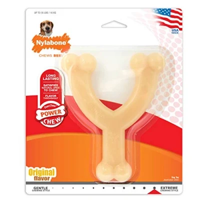 Image de Nylabone Jouet à mâcher résistant Dura en forme d’os de vœux, arôme poulet, pour les moyen Chiens (jusqu’à 16kg), mâchouillage puissant/extrême