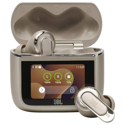 Image de JBL Tour Pro 3, Écouteurs sans Fil, étui Intelligent de Recharge, 40h d&#039;autonomie, avec Réduction Bruit Adaptative, Bluetooth, Son Spatial 360, Marron