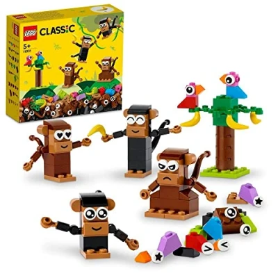 Image de LEGO 11031 Classic Creative Monkey Jeu créatif Amusant avec 4 singes à Construire, idéal pour Les Jeunes constructeurs 5+ 135 pièces