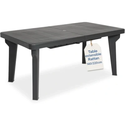 Image de Tomaino Table de jardin extensible en plastique Berg160/220 x 90 74h cm d&#039;extérieur avec rallonge (new anthracite)