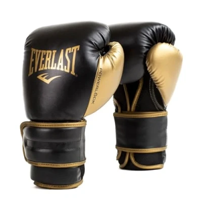 Image de Everlast Powerlock2 Boxing Gloves Black/Gold 14oz Enhanced Performance and Style. Ideal Training for