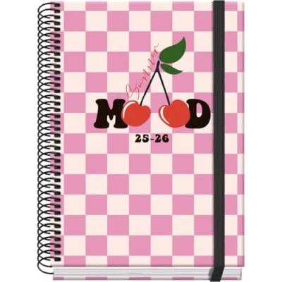 Image de Dohe Agenda Scolaire 2025 2026 Semaine Vue, Taille A5 (15x21 cm), Espagnol et Anglais, Septembre à Juin, Reliure Spirale Gomme, Couverture Rigide, 4 Pages de Stickers PRIME Cherry