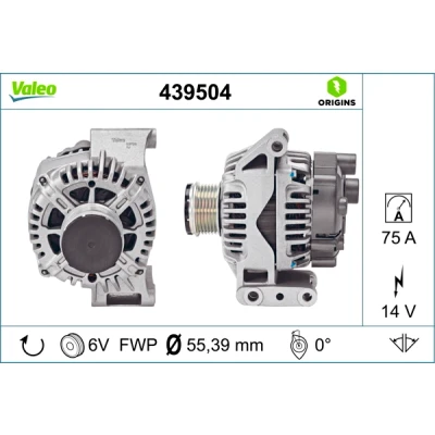Image de VALEO 439504 Alternateur 14V 75A OPEL: Meriva A, Combo C Van / Break, Tour, FIAT: Punto II 3/5 portes, Panda 5 portes