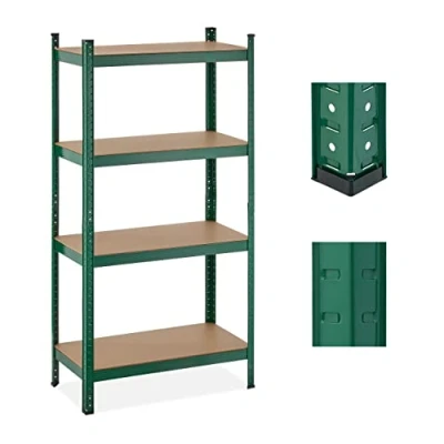 Image de Relaxdays Étagère à charge lourde, 4 niveaux, HLP 156 x 80 40 cm, supporte jusqu’à 280 kg, métal, cave, garage, vert