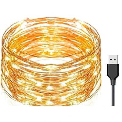 Image de Exporee Led Guirlandes Lumineuses, 20m Lumineuses 200 Leds Usb Alimenté, Étanche Fée Lumières De Fil Cuivre Pour Clôture Patio Jardin Arbre Fête Noël Mariage, Blanc Chaud
