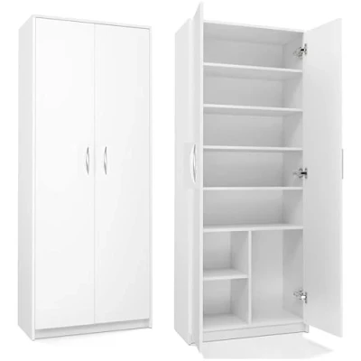 Image de Armoire Multi usages avec 2 Portes et 8 Compartiments Bibliothèque de Bureau ménage 180 x 74 35 cm (Blanc)