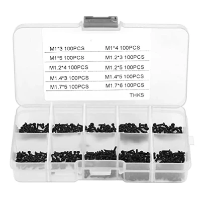Image de Oubit 1000 PièCes Petite Vis en Acier Inoxydable ， 10 Tailles De Fixation Kit D&#039;Assortiment Boulons Autotaraudeurs M1 M1.2 M1.4 M1.7 avec BoîTe Rangement （Noir）