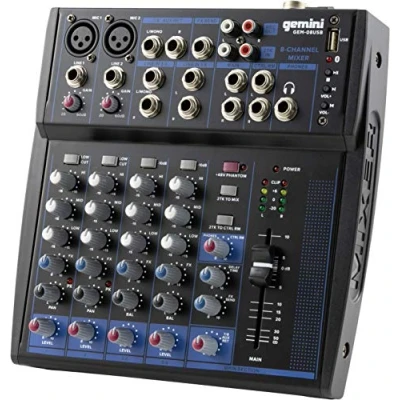 Image de Gemini Sound GEM 08USB Table de Mixage Analogique Compact à 8 Canaux comprenant 2 Micro, EQ Bande 3, Lecture USB partir Périphériques et en Streaming Bluetooth