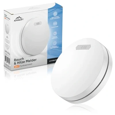 Image de ALPENLUFT Détecteur de fumée &amp; Chaleur 2en1, 10 Ans Batterie, Alarme Incendie fumee, detecteur, detecteur Incendie, sans perçage, securite Pas LED (Set 1)