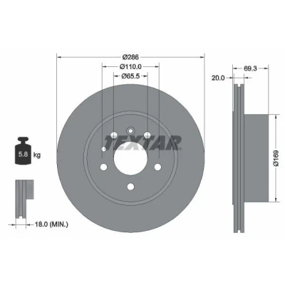 Image de TEXTAR 92144900 Disque de frein 286 20 05/07 110 ventilé l&#039;extérieur sans boulon fix roue, moyeu roue OPEL: Omega B Berline