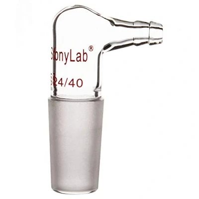 Image de stonylab Adaptateur de Vide/Gaz à 90 Degrés en Verre, d&#039;Entrée Plié Verre Borosilicate avec Joint Intérieur 24/40 et Tuyau pour l&#039;approvisionnement Laboratoire