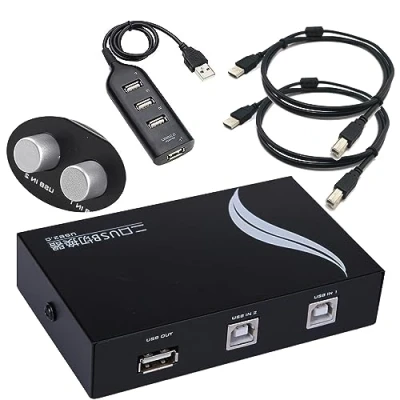 Image de Commutateur USB KVM 2.0 2 entrées 1 sortie amélioré avec câbles haute vitesse pour imprimante, souris, clavier, disque dur et clé