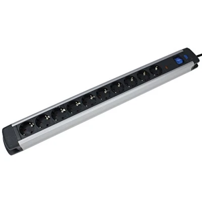 Image de as Multiprise Schwabe en Aluminium Câble de surtension 1,5 m avec 10 Prises d&#039;extension Protection Contre Les surtensions et Enfant Interrupteur