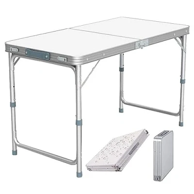 Image de Table Pliante Portable en Aluminium de 120 cm Camping 3 Vitesses réglable Hauteur léger Dimensions dépliée : x 60 70 62 55