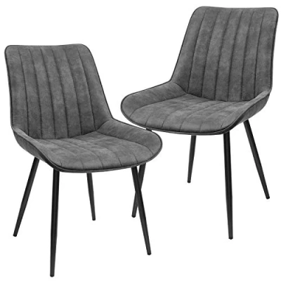 Image de SONGMICS Chaise de salle à manger, lot 2, Fauteuil, Siège rembourrée, avec dossier, tissu imitation daim, pieds en métal, charge 110 kg, pour salon, chambre, Gris LDC090G01