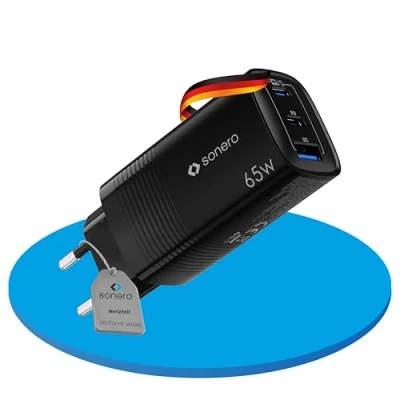 Image de sonero chargeur USB, 2x 65 Watt port USB C, 1x 27 A, rapide, alimentation de téléphone portable avec détection automatique du courant charge, noir