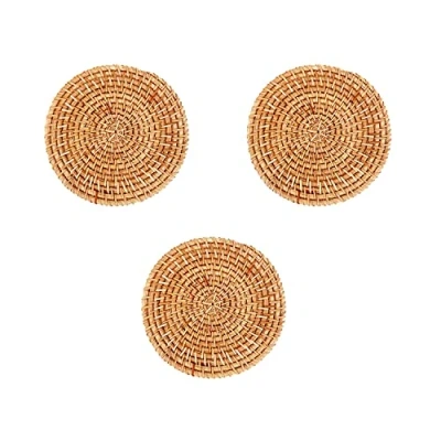 Image de Gisela Lot de 3 dessous verre en rotin naturel, isolation thermique, antidérapant, anti salissure, sets table (rond, 10 cm)