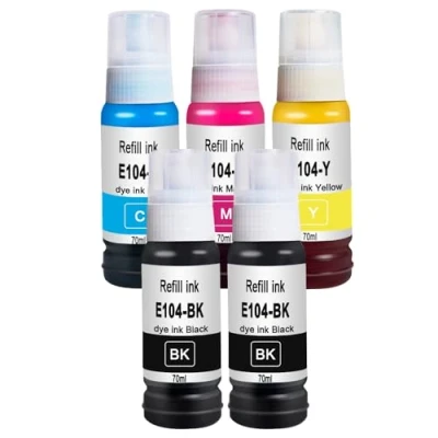 Image de Doree Lot de 5 Cartouches d&#039;encre 104 (2 x Noir, Cyan, Magenta, Jaune) Compatible avec Epson EcoTank ET 2710 2711 2712 2714 2715 2720 2726 4700