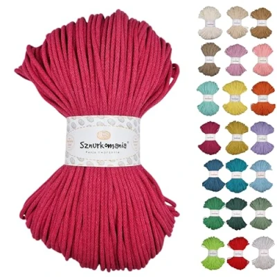 Image de Sznurkomania Cordon en Coton tressé 3 mm 100 m 46 Couleurs pour macramé Fil de qualité supérieure Corde (Fuchsia)