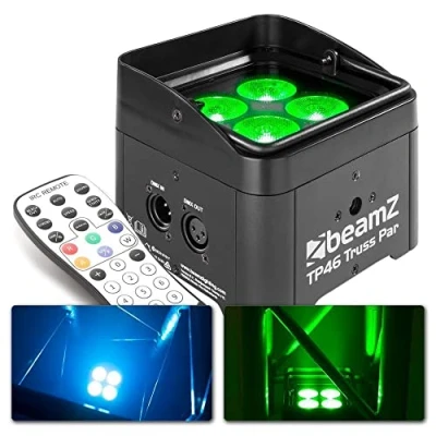 Image de BeamZ TP46 Projecteur PAR Uplight RGB UV DMX 16 Watts, Télecommande Incluse, Idéal pour Éclairage de Salle, Mariage, Jardin, Architecture, Hôtel, Restaurant