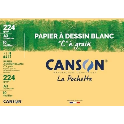 Image de CANSON &quot;C&quot; à Grain Pochette 10 feuilles de papier dessin blanc A3 224g/m²