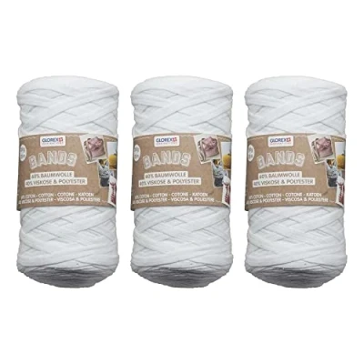 Image de GLOREX 5 1005 50 Lot de 3 bandes macramé en 60% coton et 40% viscose, 250 g chacune, blanc, environ 125 m fil textile super doux