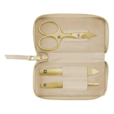 Image de ZWILLING Manucure kit (3 pièces, étui en cuir véritable, set de voyage, avec ciseaux à ongles combinés), Premium, Gold Edition