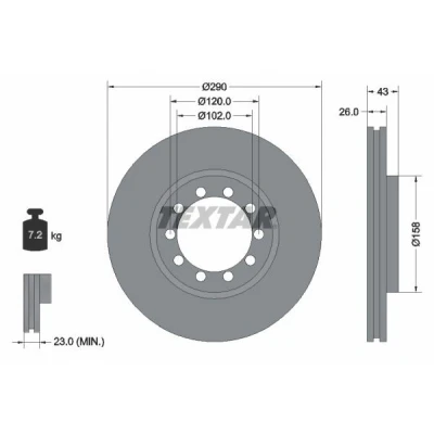 Image de TEXTAR 93117500 Disque de frein 290 26 05/10 120 ventilé l&#039;intérieur sans boulon fix roue, moyeu roue