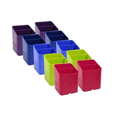 Image de Exacompta Réf. 67798D carton de 10 Pots à crayons PEN CUBE Iderama Avec 2 compartiments taille et hauteur différentes Dimensions 7,4x7,4x9,3 cm Couleurs assorties