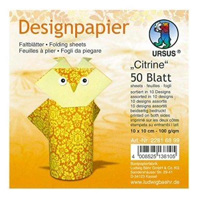 Image de Ursus 22816899 Lot de 50 Feuilles Papier Design Citrine 10 x cm 100 g/m² Imprimé des Deux côtés Idéal pour Plier Les Animaux Origami créatifs