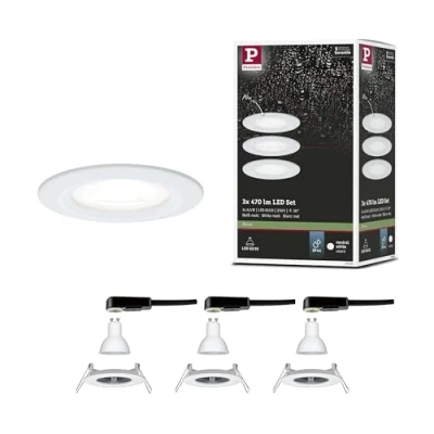 Image de Paulmann 92980 LED Nova kit de 3 rond incl. 3x6,5 watts projecteurs Blanc dépoli spot Alu zinc lampe encastrée 4000 K GU10, 19.5 W, Stück (1er Pack)