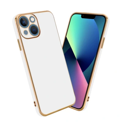 Image de Coque pour Apple iPhone 13 en Glossy Blanc Or Housse de protection Étui silicone TPU flexible et avec appareil photo Neuf