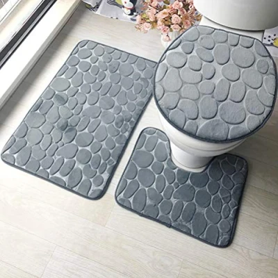 Image de ele ELEOPTION Ensemble de Tapis Bain Autoportant Antidérapant, en Mousse à Mémoire Forme Doux et Confortable Respirant, Absorbant l&#039;eau (Lot 3 Gris)