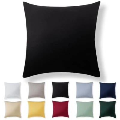 Image de Alreya Taie Oreiller 80x80 Coton Noir 100% Jersey Coton, Housse de Coussin cm, Taies d&#039;oreiller en avec Fermeture éclair 80 x cm