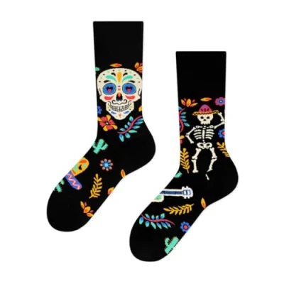 Image de Ro Rox Chaussettes gothiques squelette crâne chauve souris Voodoo unisexe, Noir &amp; Champagne, Taille Unique