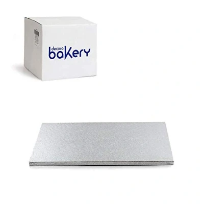 Image de Decora, 0931221 Dessous de gâteau rectangulaire Rigide, Couleur Argent, en pâte Cellulose recouverte d&#039;aluminium, Résistant et Solide, Idéal pour présenter Les gâteaux, 30 x 40 1,2 cm.